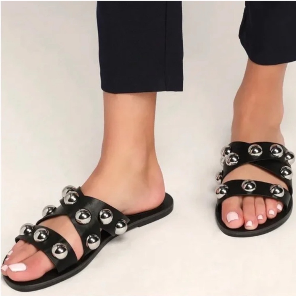 Marc Fisher Black Sandals with Silver Studs